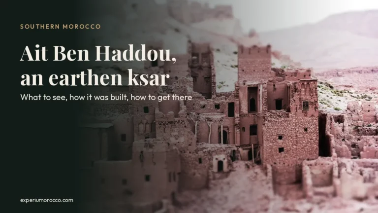 Earthen houses and towers of Ait Ben Haddou with small windows and adobe brick walls, southern Morocco